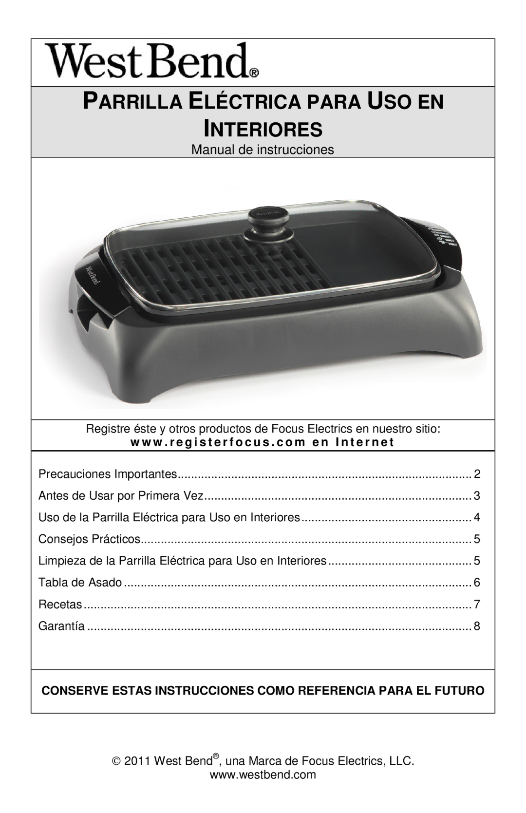 West Bend VTX 1000 Parrilla Eléctrica Para USO EN Interiores, W . r e g i s t e r f o c u s . c o m e n I n t e r n e t 