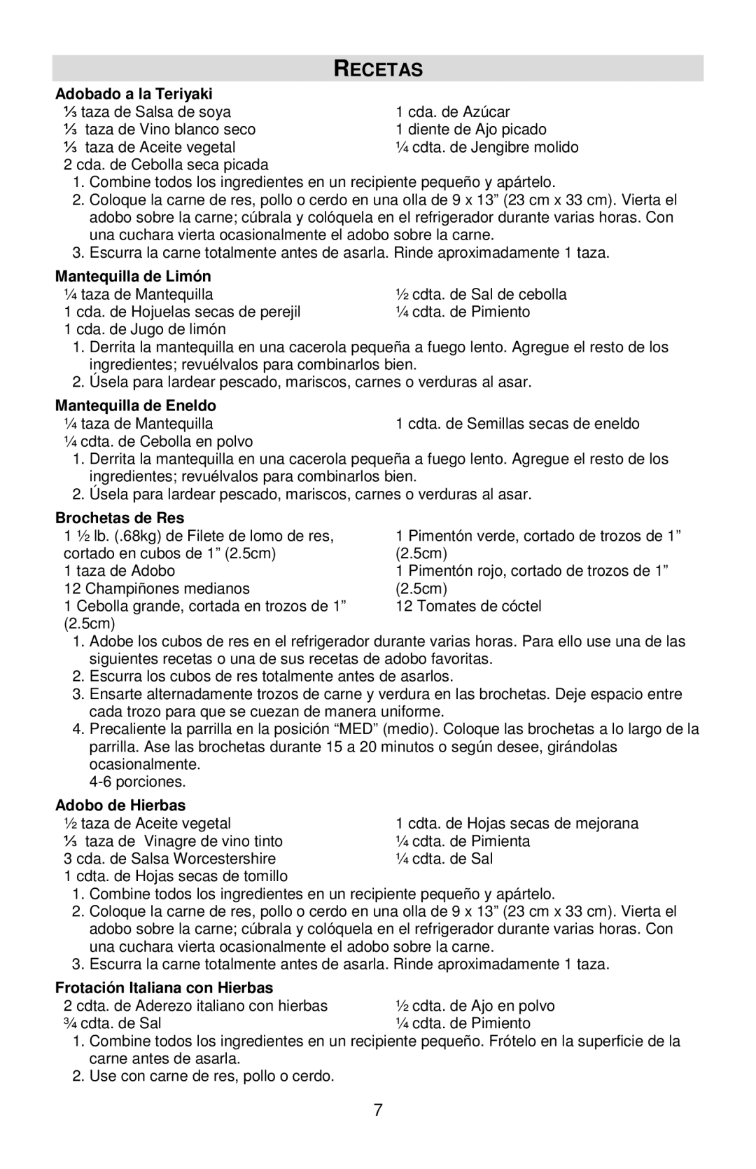 West Bend VTX 1000 instruction manual Recetas 