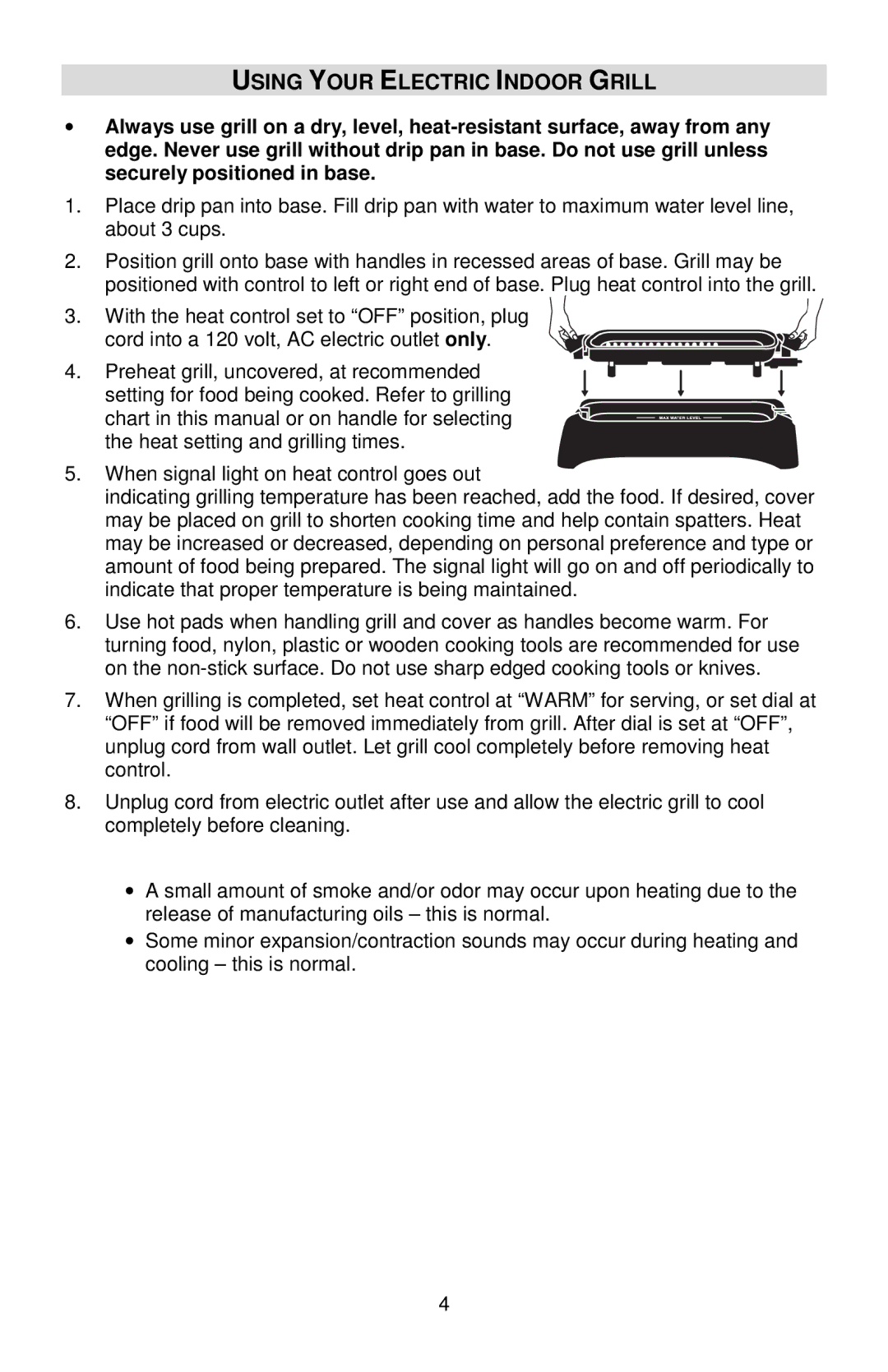 West Bend VTX 1000 instruction manual Using Your Electric Indoor Grill 