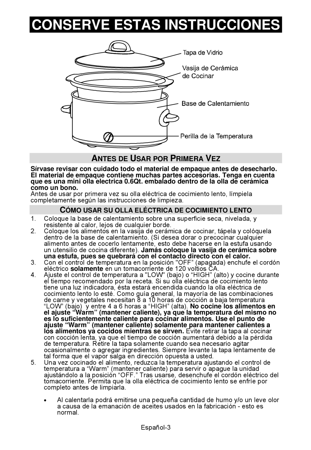 West Bend WBSCSS6QT, WBSCSSMD, WBSCRD6QT Antes DE Usar POR Primera VEZ, Cómo Usar SU Olla Eléctrica DE Cocimiento Lento 