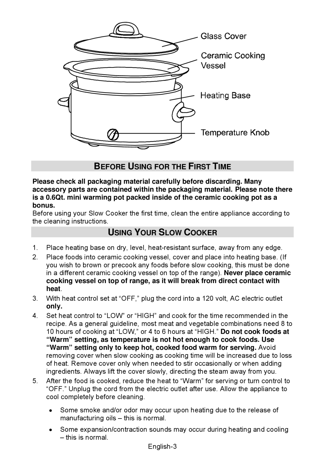 West Bend WBSCRDMD, WBSCSS6QT, WBSCSSMD, WBSCRD6QT instruction manual Before Using for the First Time, Using Your Slow Cooker 