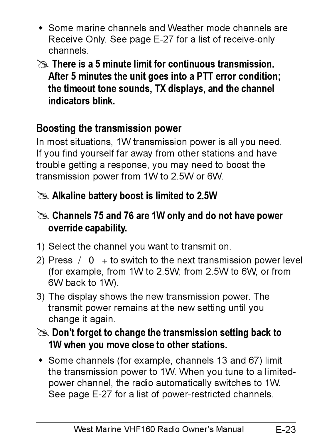 West Marine 14078562 manual Boosting the transmission power 