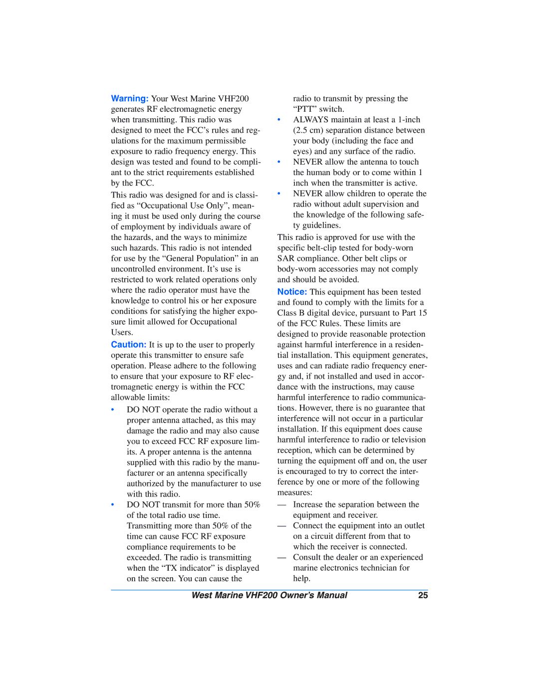 West Marine VHF200 manual 