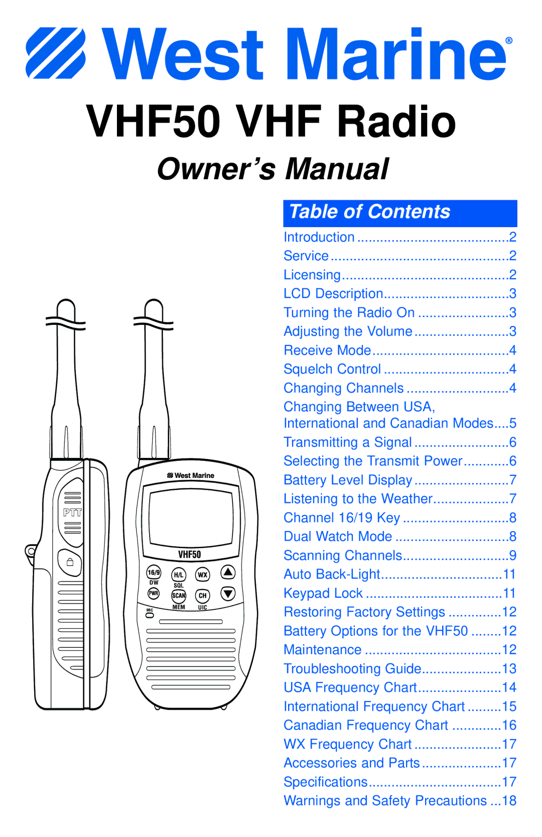 West Marine manual VHF50 VHF Radio 