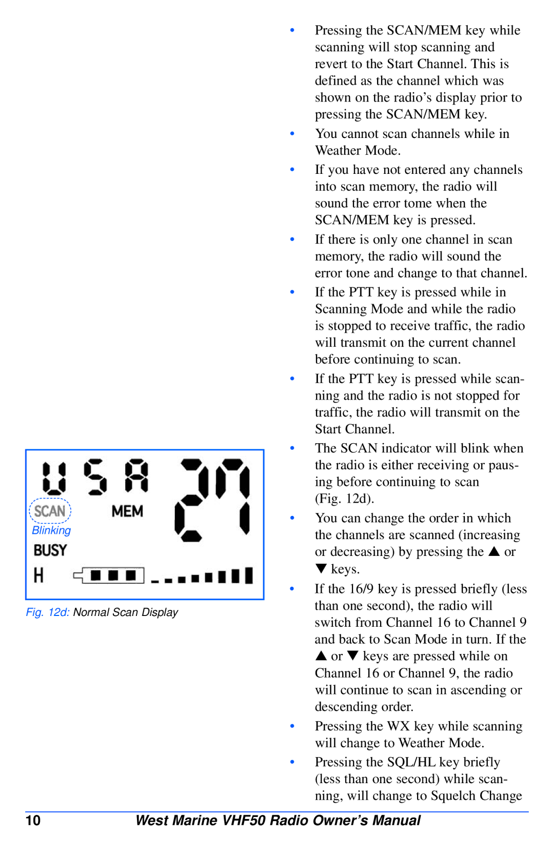 West Marine VHF50 manual Blinking 