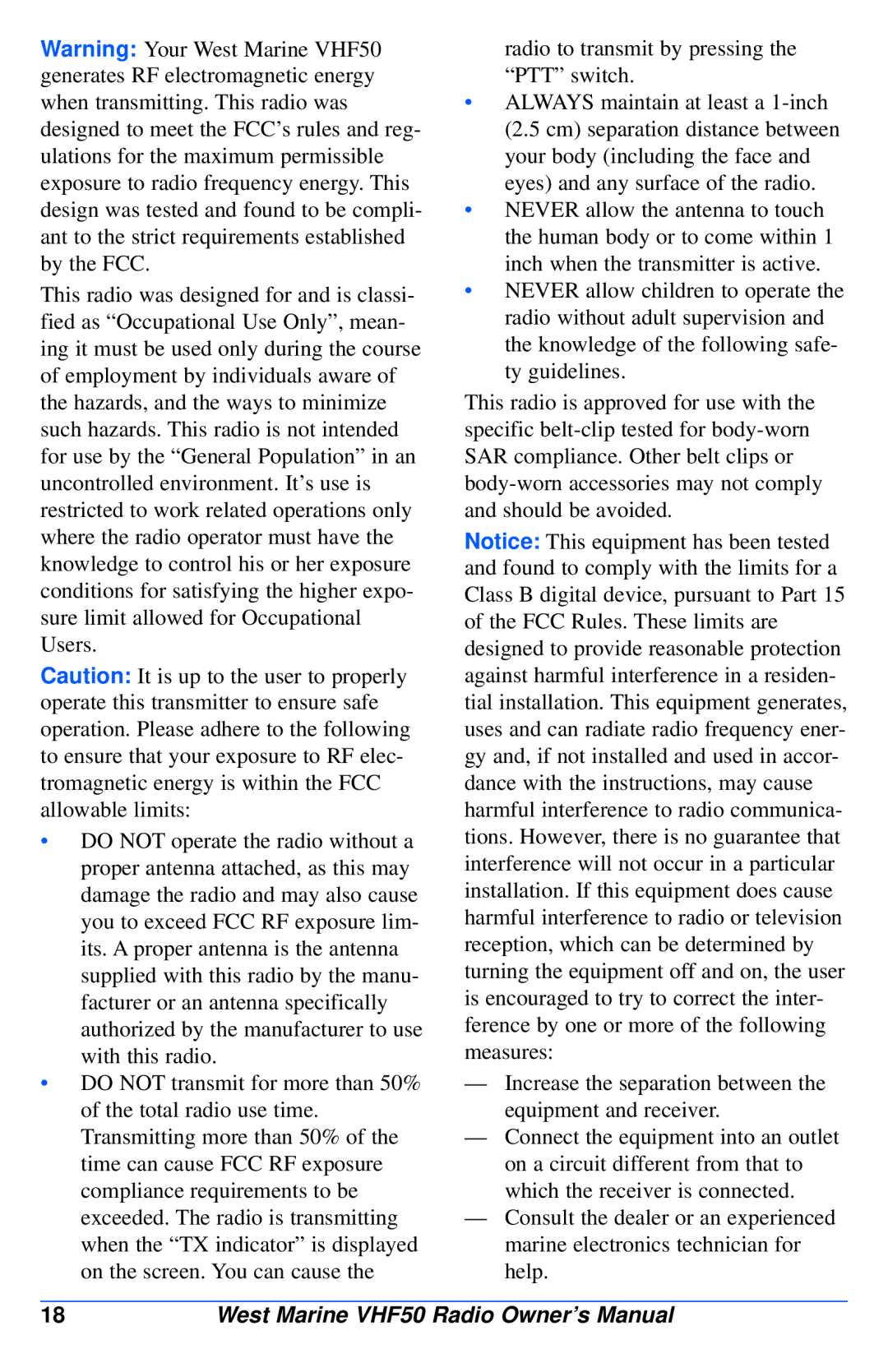 West Marine VHF50 manual 