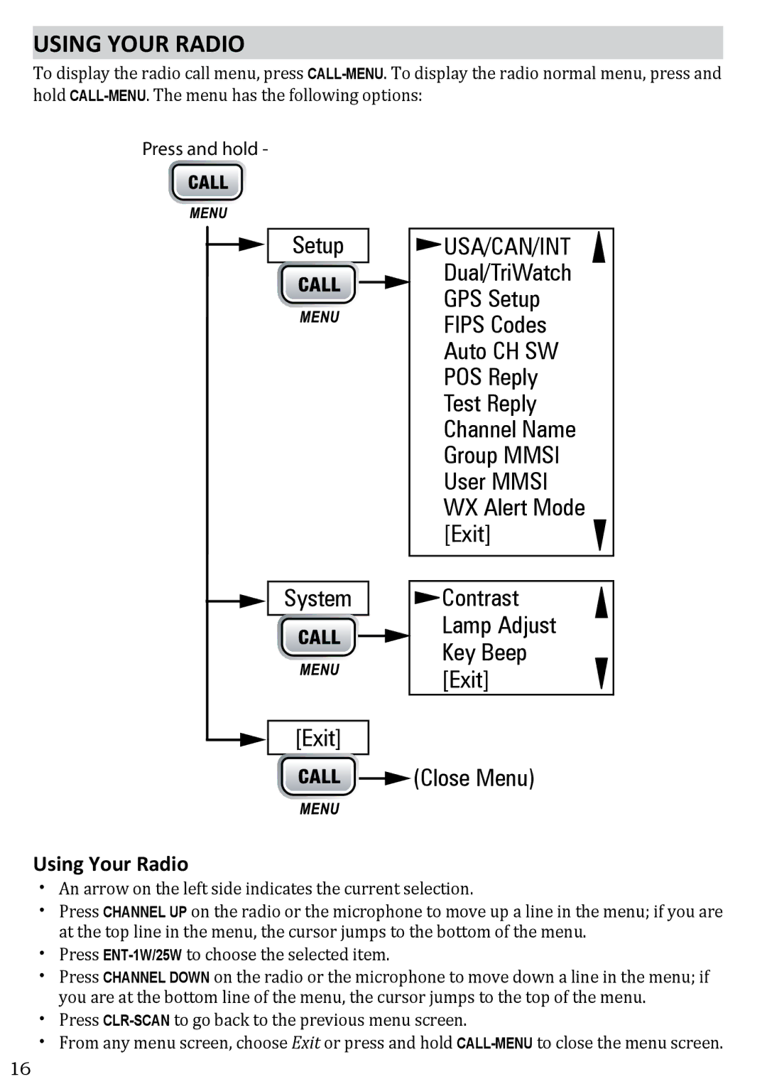 West Marine VHF580 manual Using Your Radio 