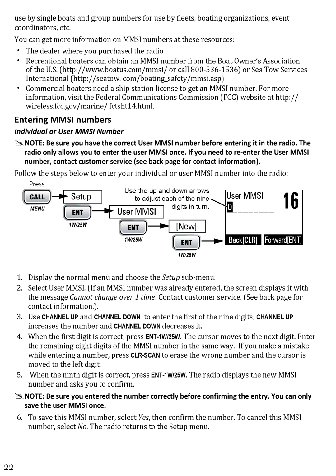 West Marine VHF580 manual Entering Mmsi numbers, Individual or User Mmsi Number 