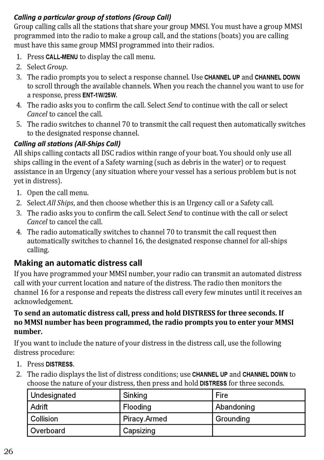 West Marine VHF580 manual Making an automatic distress call, Calling a particular group of stations Group Call 