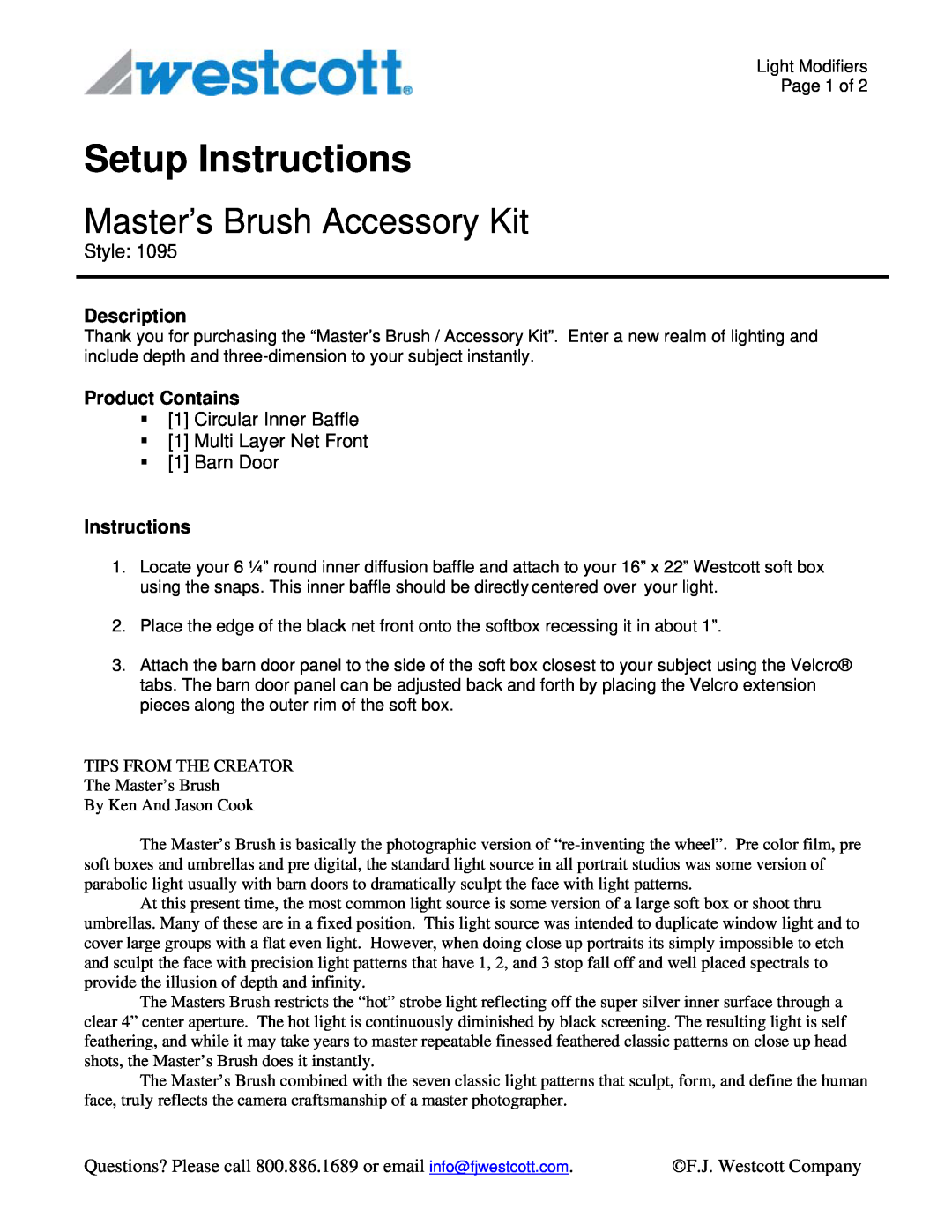 Westcott 1095 manual Questions? Please call 800.886.1689 or email info@fjwestcott.com, F.J. Westcott Company, Style 