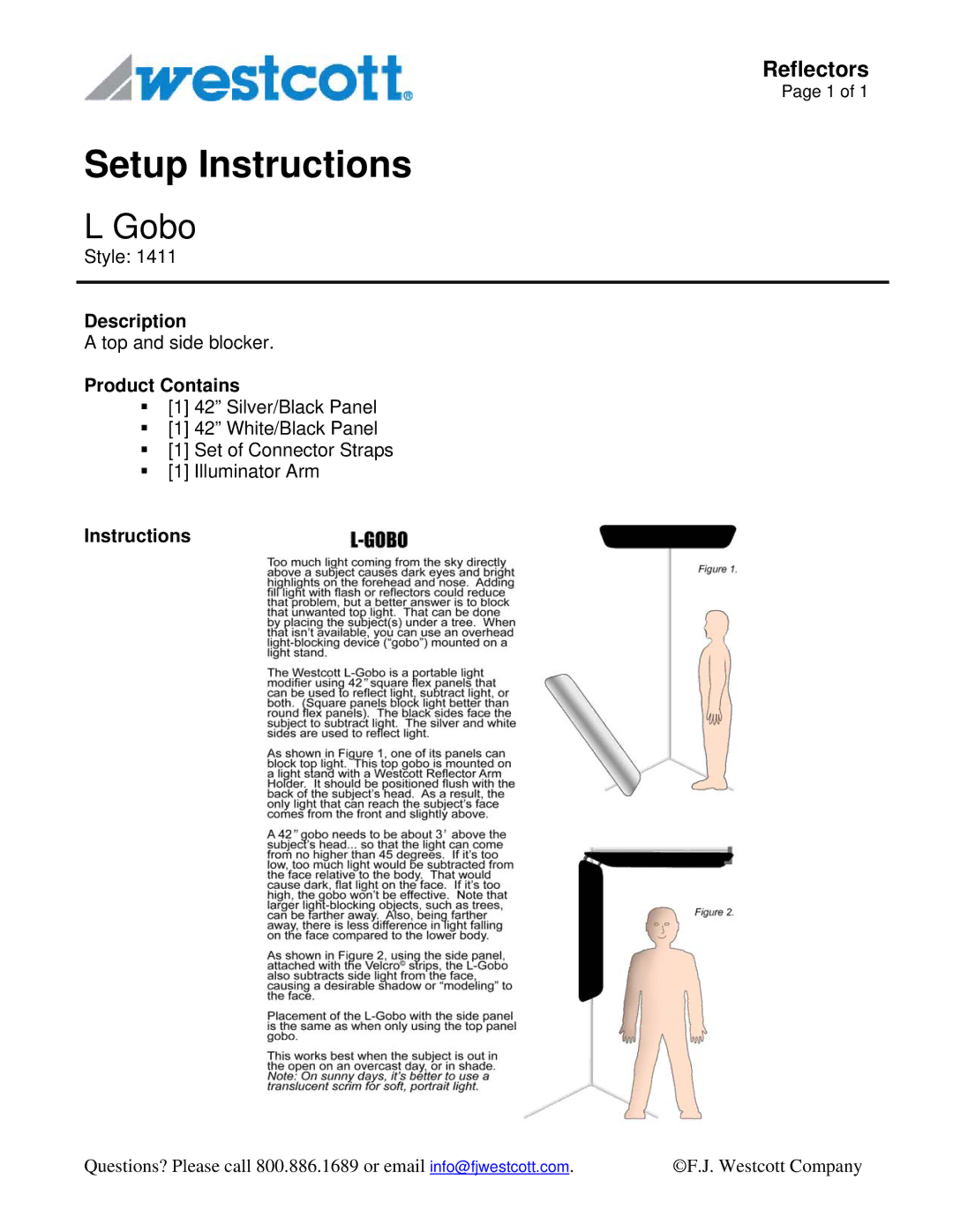 Westcott 1411 manual Setup Instructions, Gobo, Description, Product Contains 