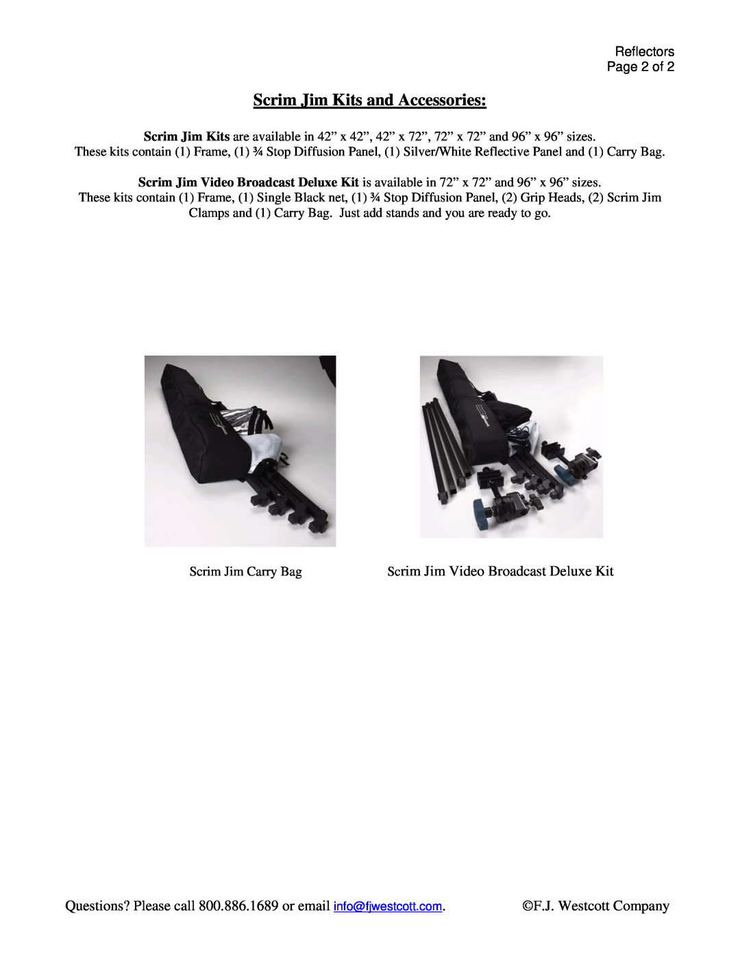 Westcott 1819 manual Scrim Jim Kits and Accessories, Reflectors 