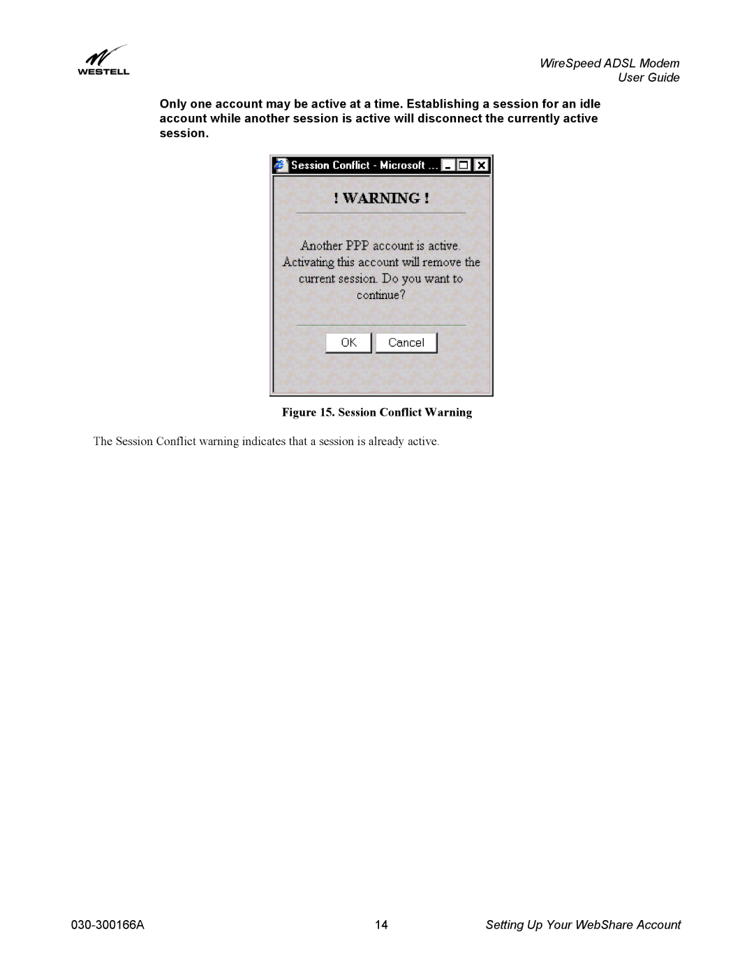 Westell Technologies 030-300166A iii manual Session Conflict Warning 