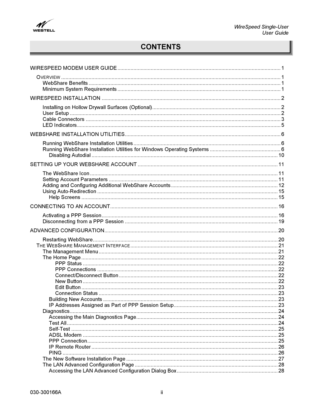 Westell Technologies 030-300166A iii manual Contents 