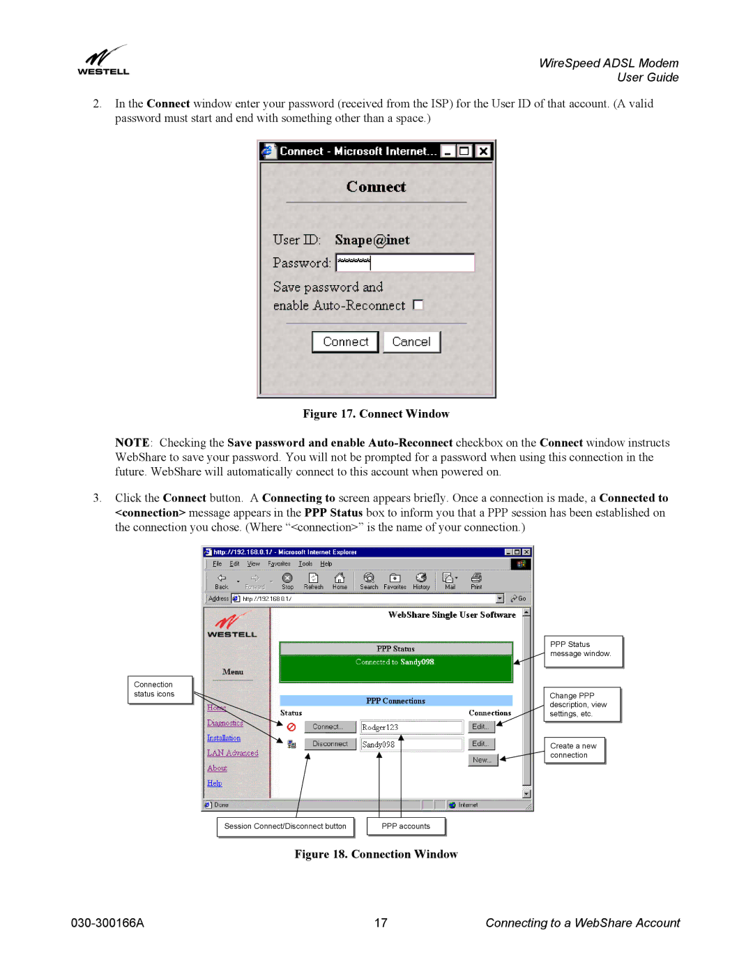 Westell Technologies 030-300166A iii manual Connect Window 