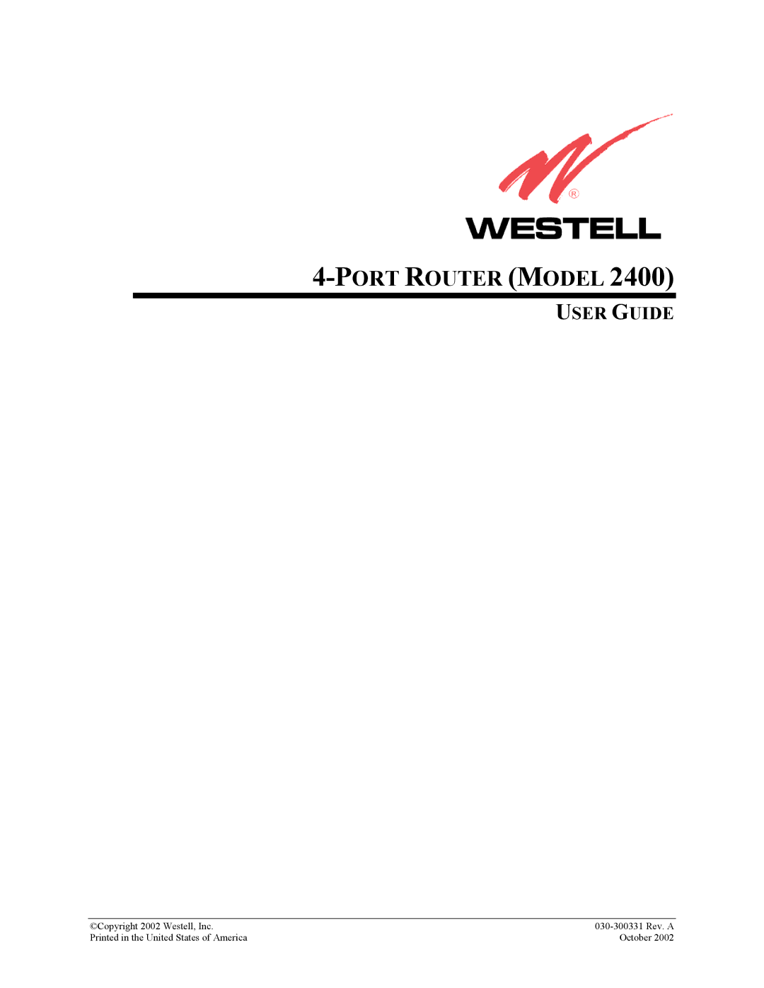 Westell Technologies 2400 manual Port Router Model, User Guide 