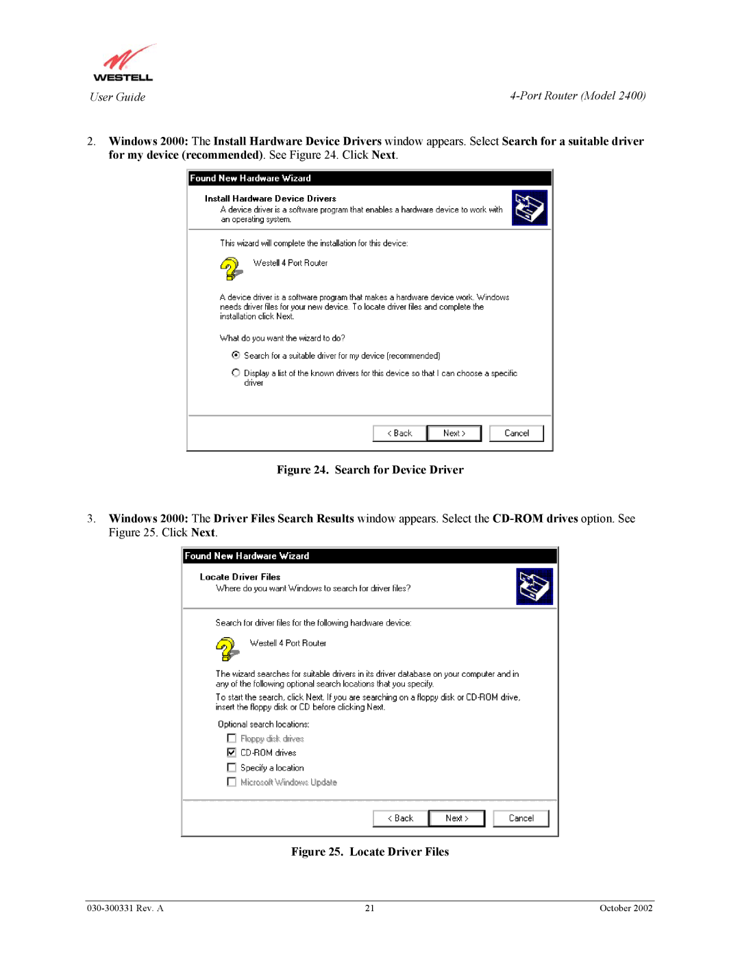 Westell Technologies 2400 manual Locate Driver Files 