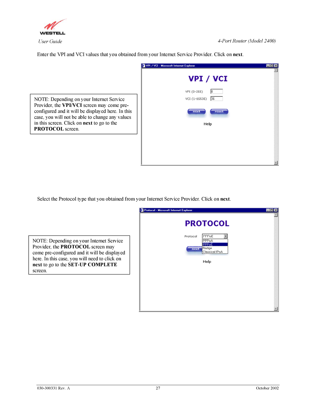 Westell Technologies 2400 manual User Guide 