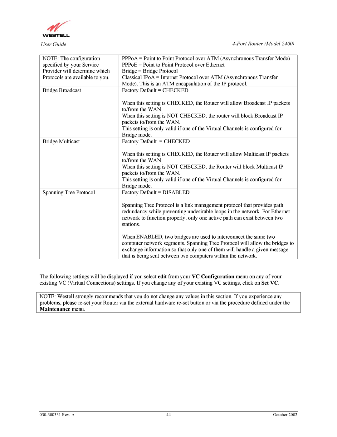 Westell Technologies 2400 manual 030-300331 Rev. a 