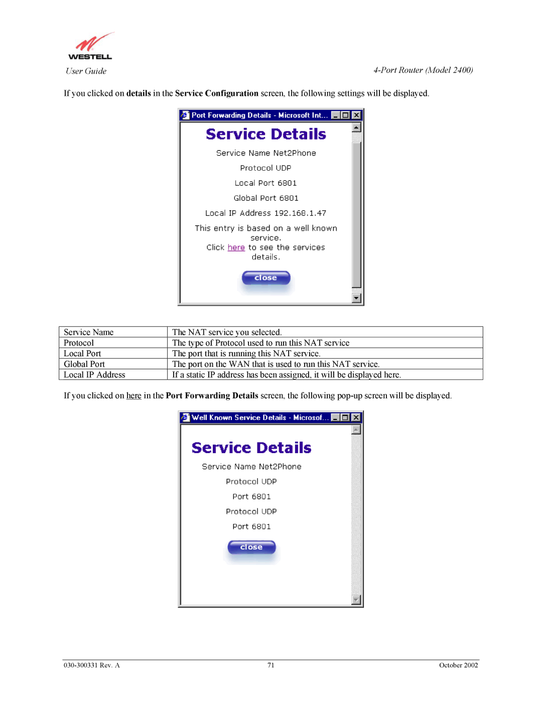 Westell Technologies 2400 manual User Guide 