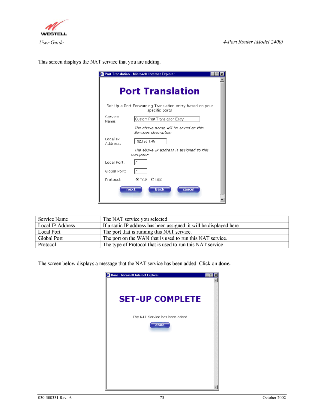 Westell Technologies 2400 manual User Guide 