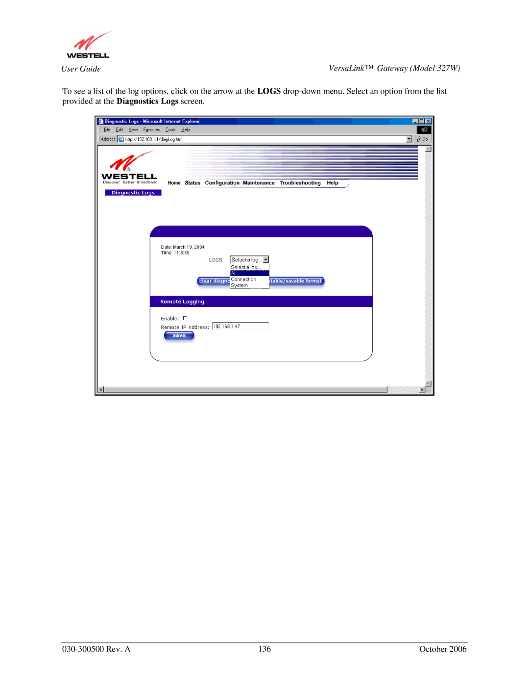 Westell Technologies manual User Guide VersaLink Gateway Model 327W 