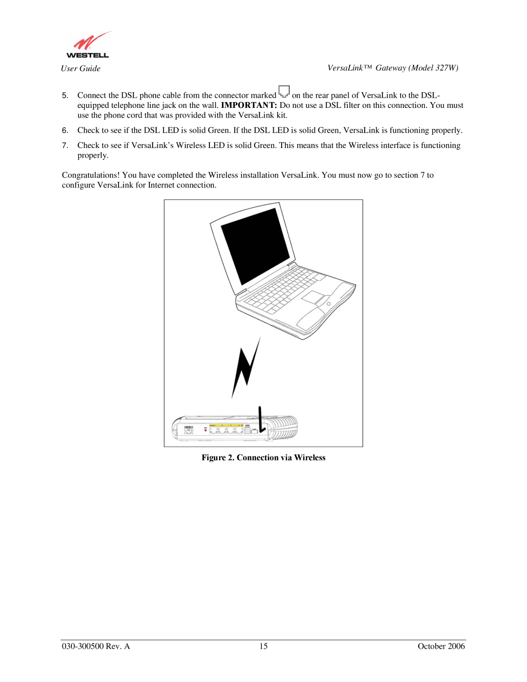 Westell Technologies 327W manual Connection via Wireless 