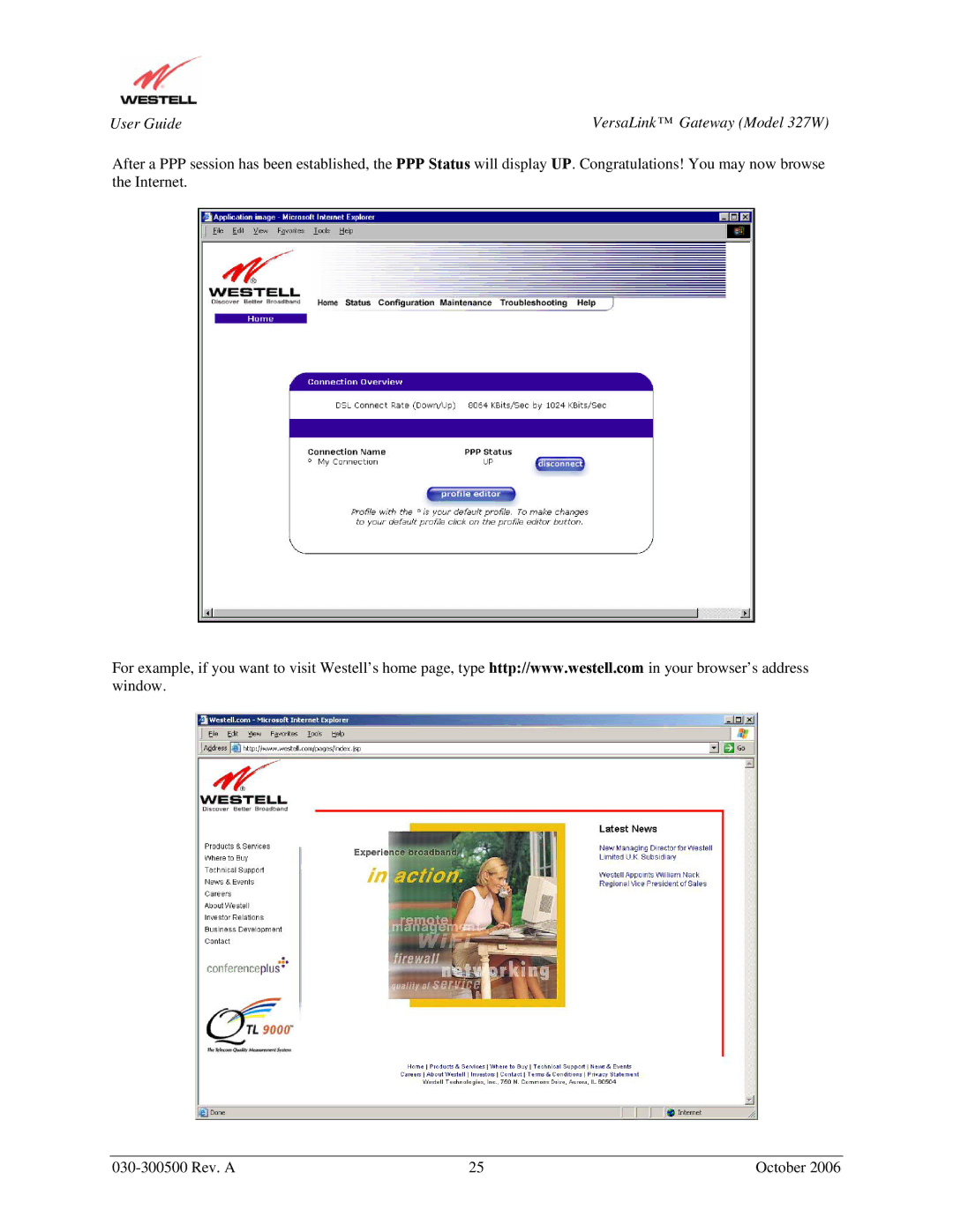 Westell Technologies manual User Guide VersaLink Gateway Model 327W 