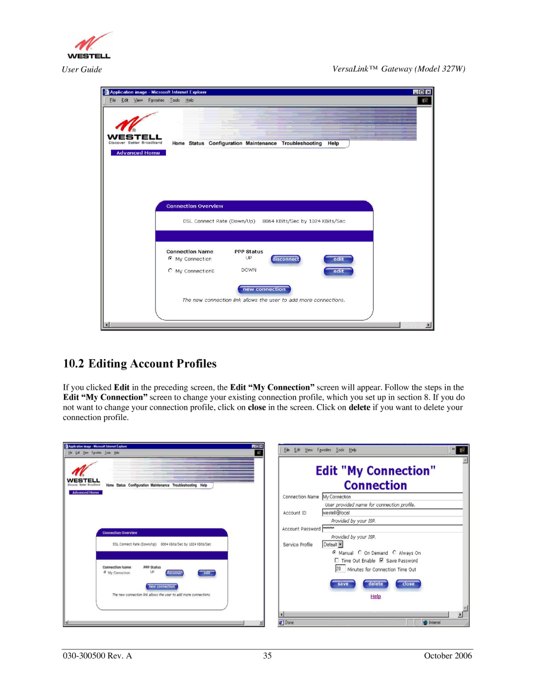 Westell Technologies 327W manual Editing Account Profiles 