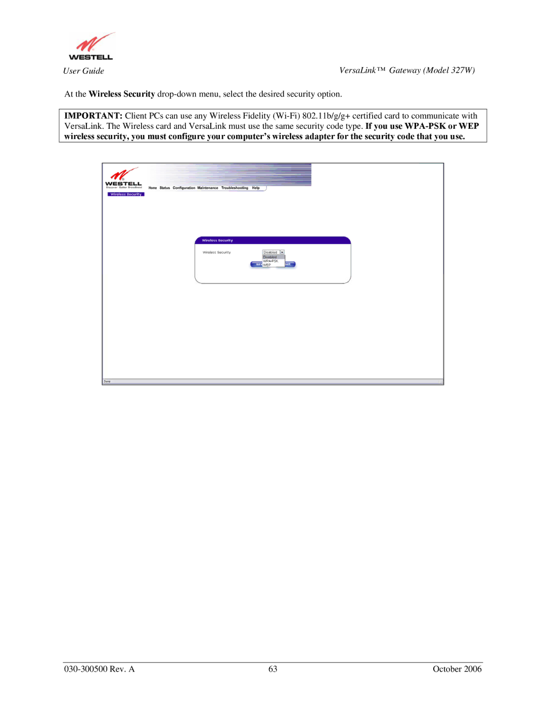 Westell Technologies manual User Guide VersaLink Gateway Model 327W 