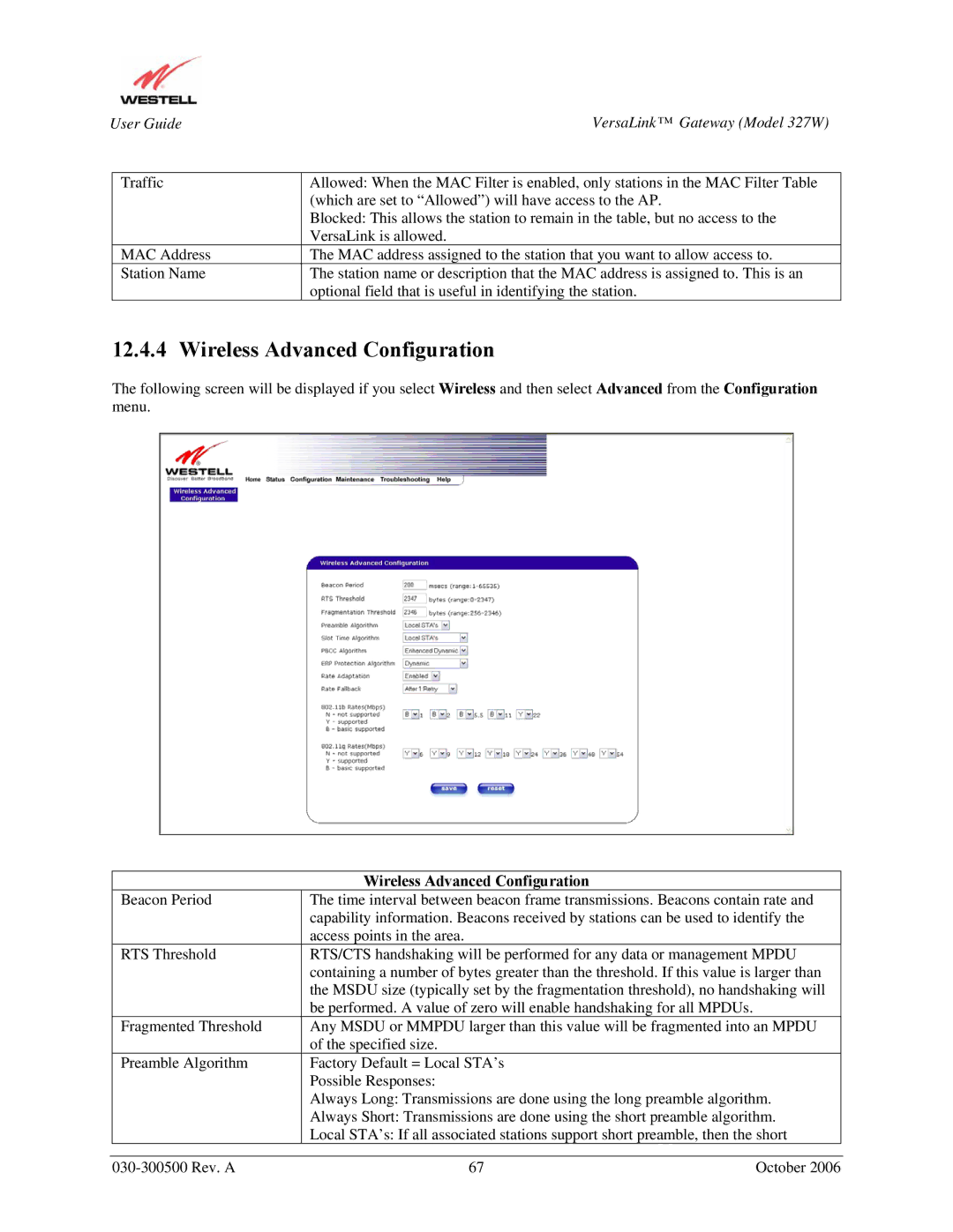 Westell Technologies 327W manual Wireless Advanced Configuration 