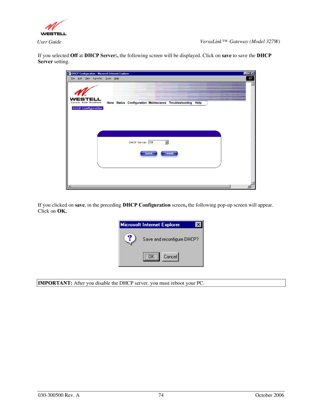 Westell Technologies manual User Guide VersaLink Gateway Model 327W 