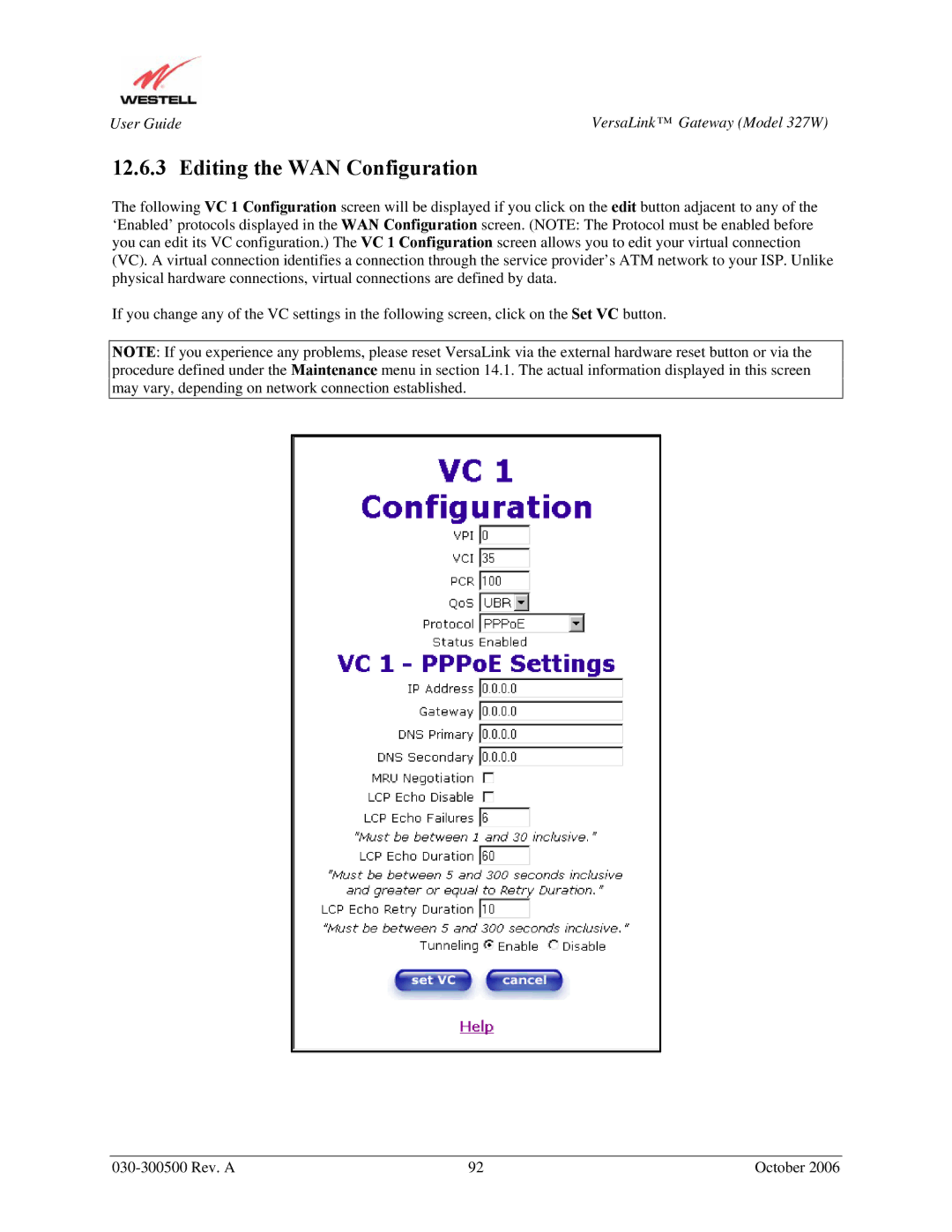 Westell Technologies 327W manual Editing the WAN Configuration 