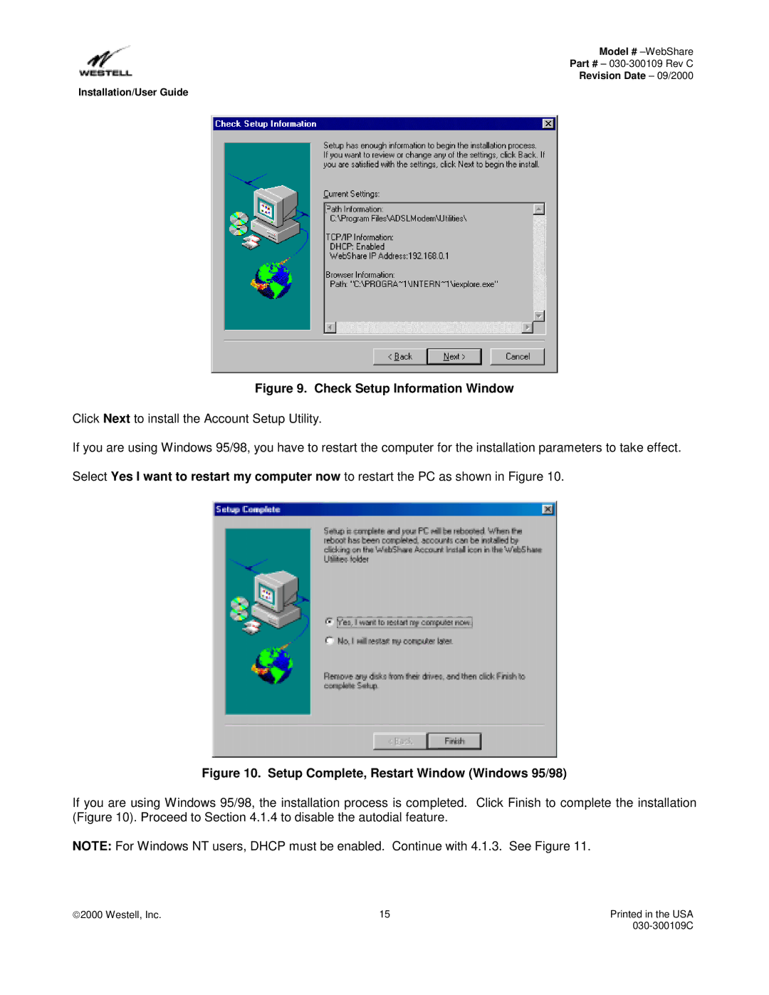 Westell Technologies 36R566 manual Check Setup Information Window 