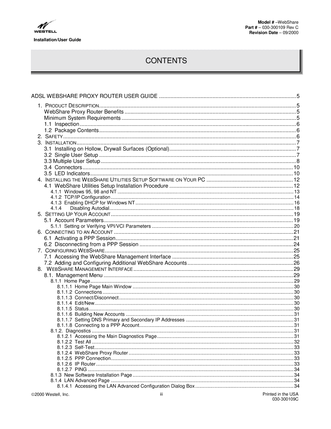 Westell Technologies 36R566 manual Contents 