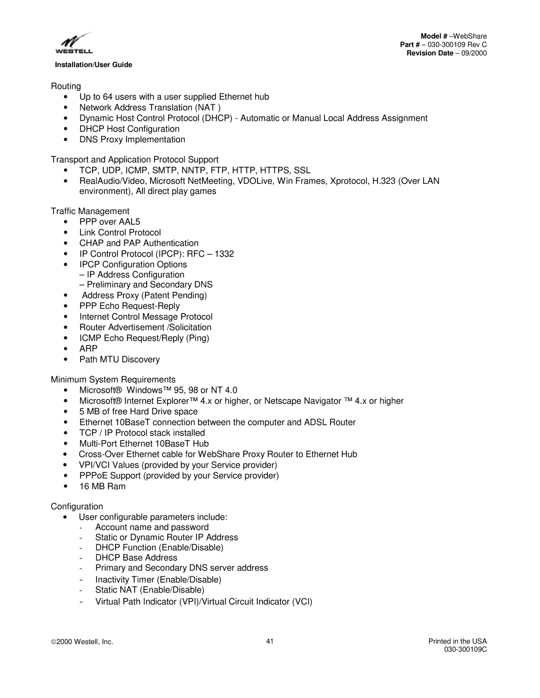 Westell Technologies 36R566 manual Tcp, Udp, Icmp, Smtp, Nntp, Ftp, Http, Https, Ssl 