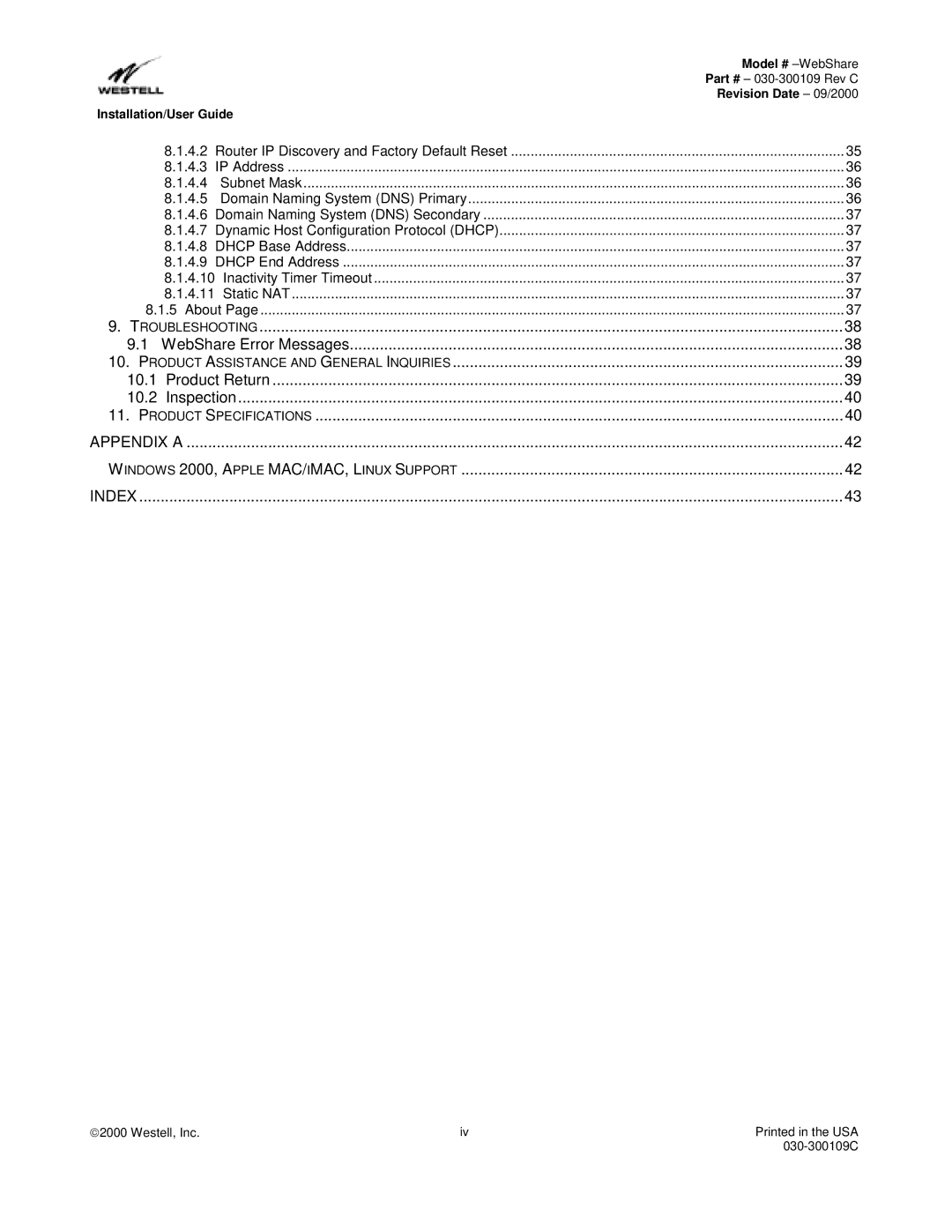 Westell Technologies 36R566 manual 10.1 