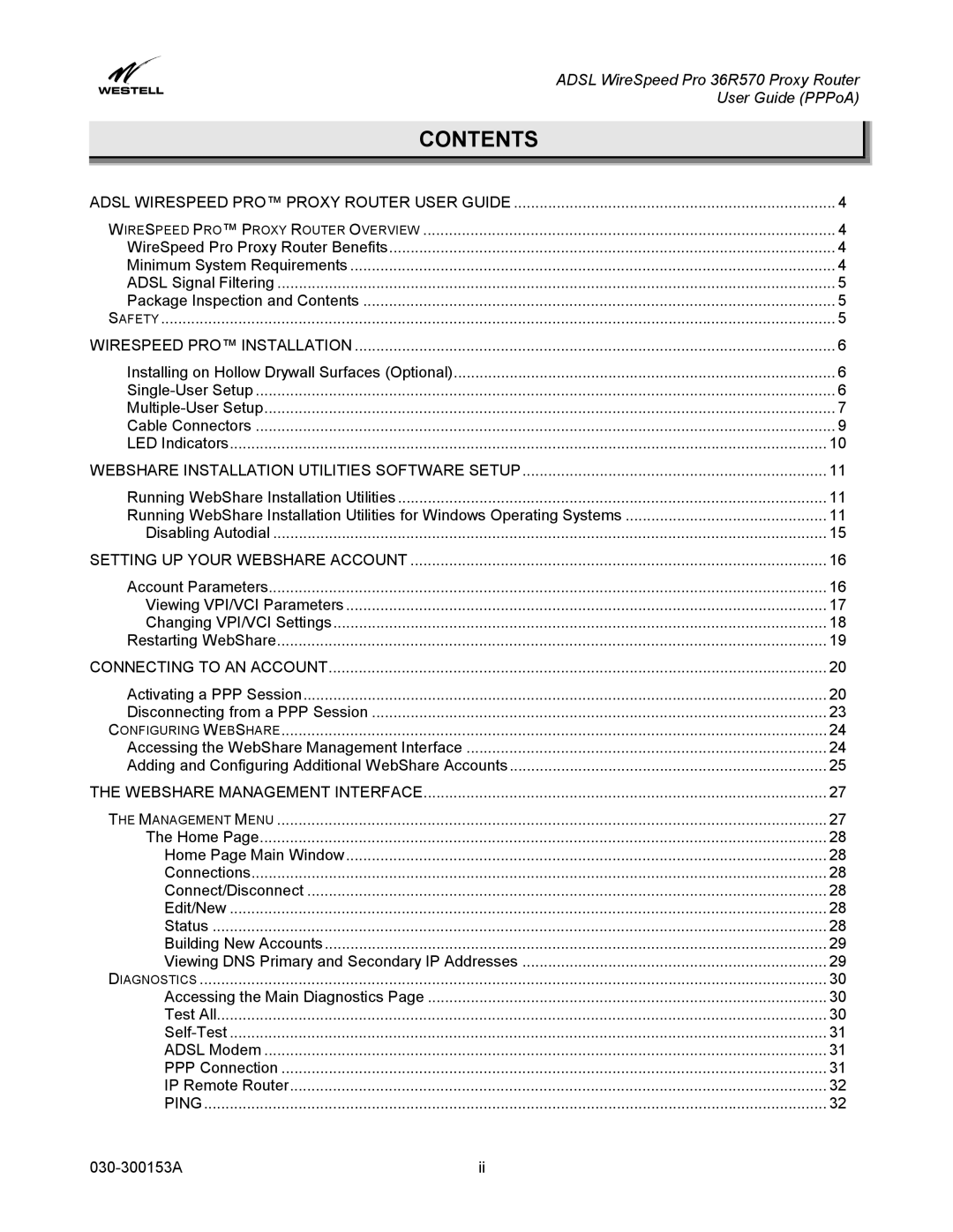 Westell Technologies 36R570 manual Contents 