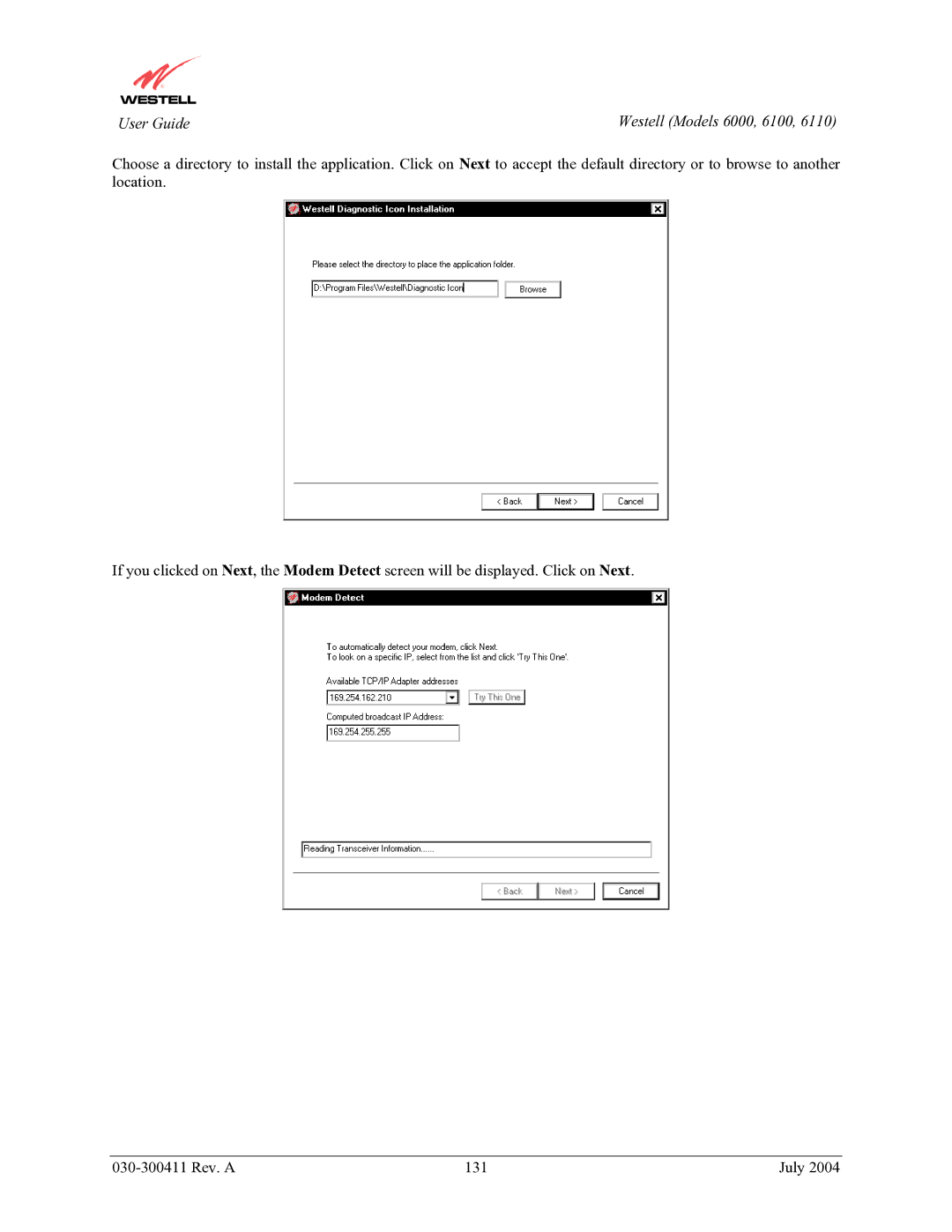 Westell Technologies 6110, 6000, 6100 manual User Guide 