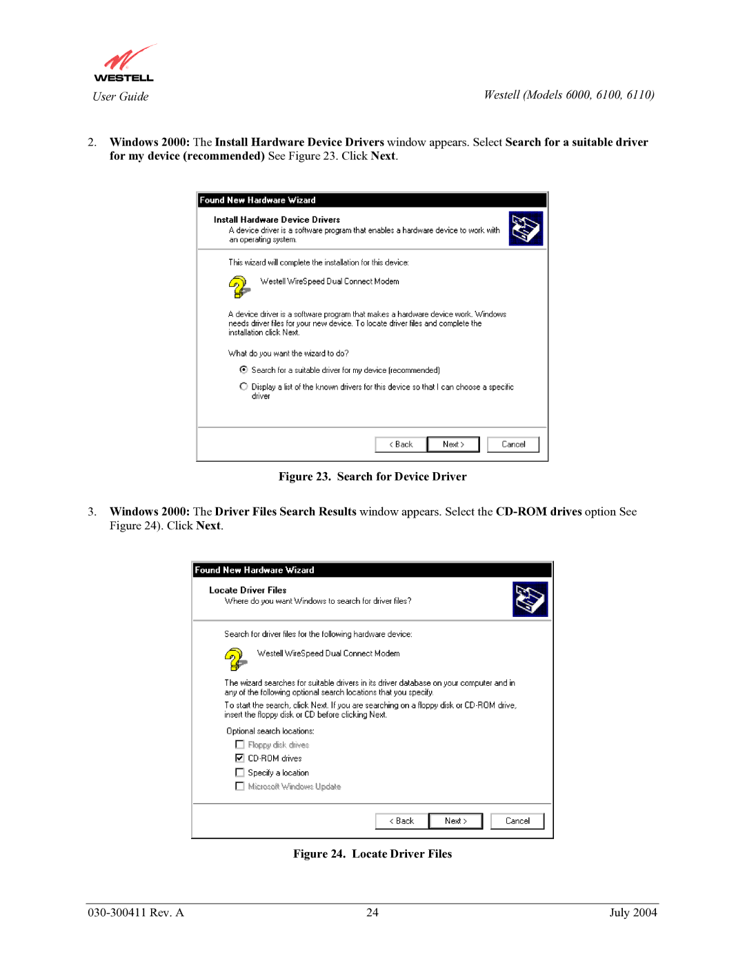 Westell Technologies 6000, 6100, 6110 manual Locate Driver Files 