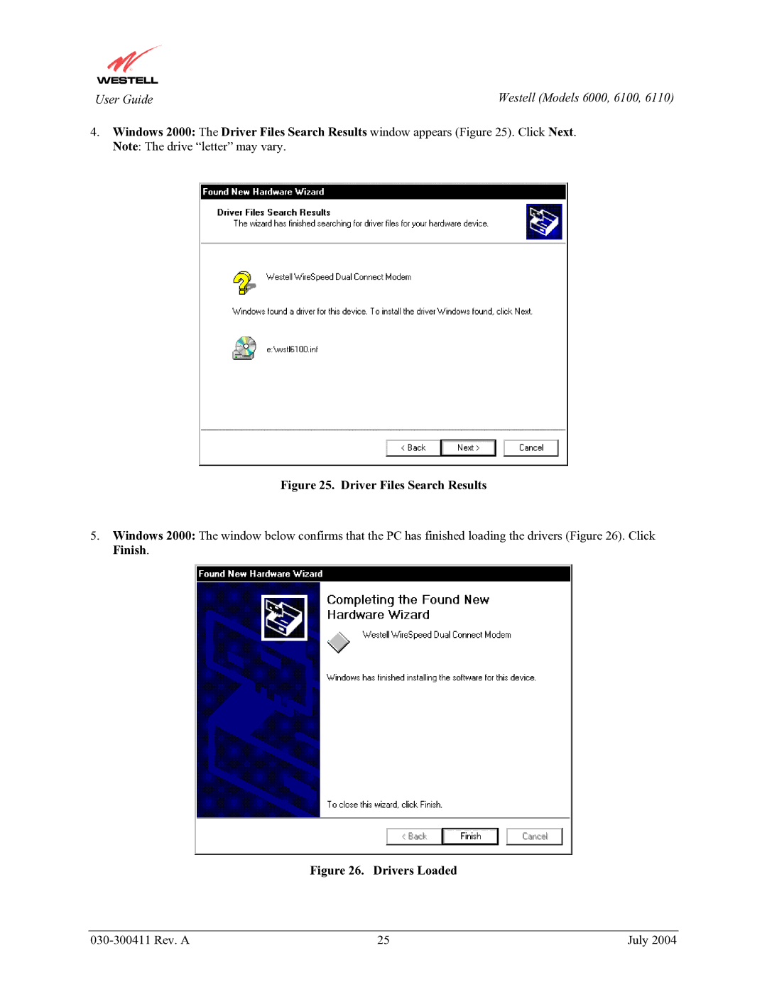 Westell Technologies 6100, 6000, 6110 manual Driver Files Search Results 