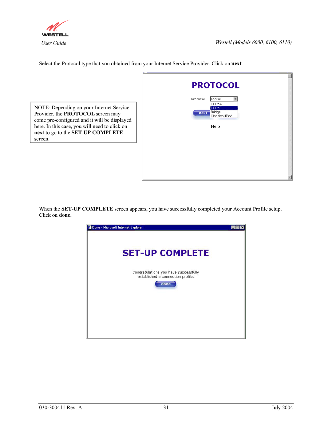 Westell Technologies 6100, 6000, 6110 manual User Guide 