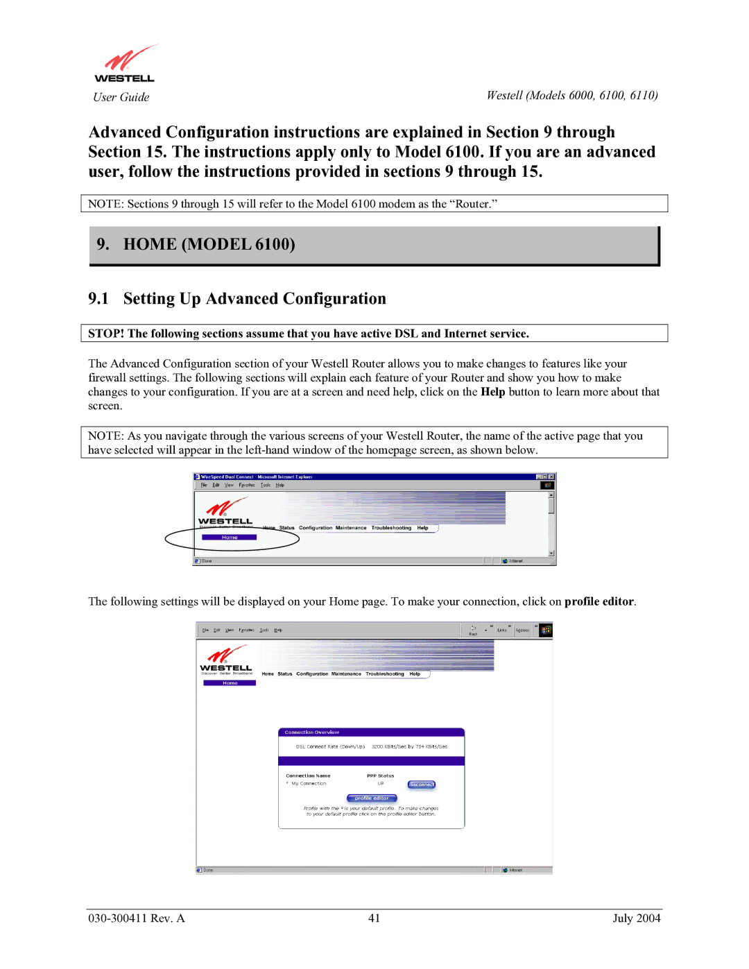 Westell Technologies 6110, 6000, 6100 manual User Guide 