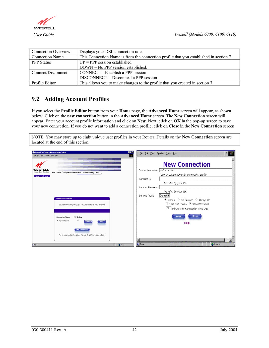 Westell Technologies 6000, 6100, 6110 manual Adding Account Profiles 