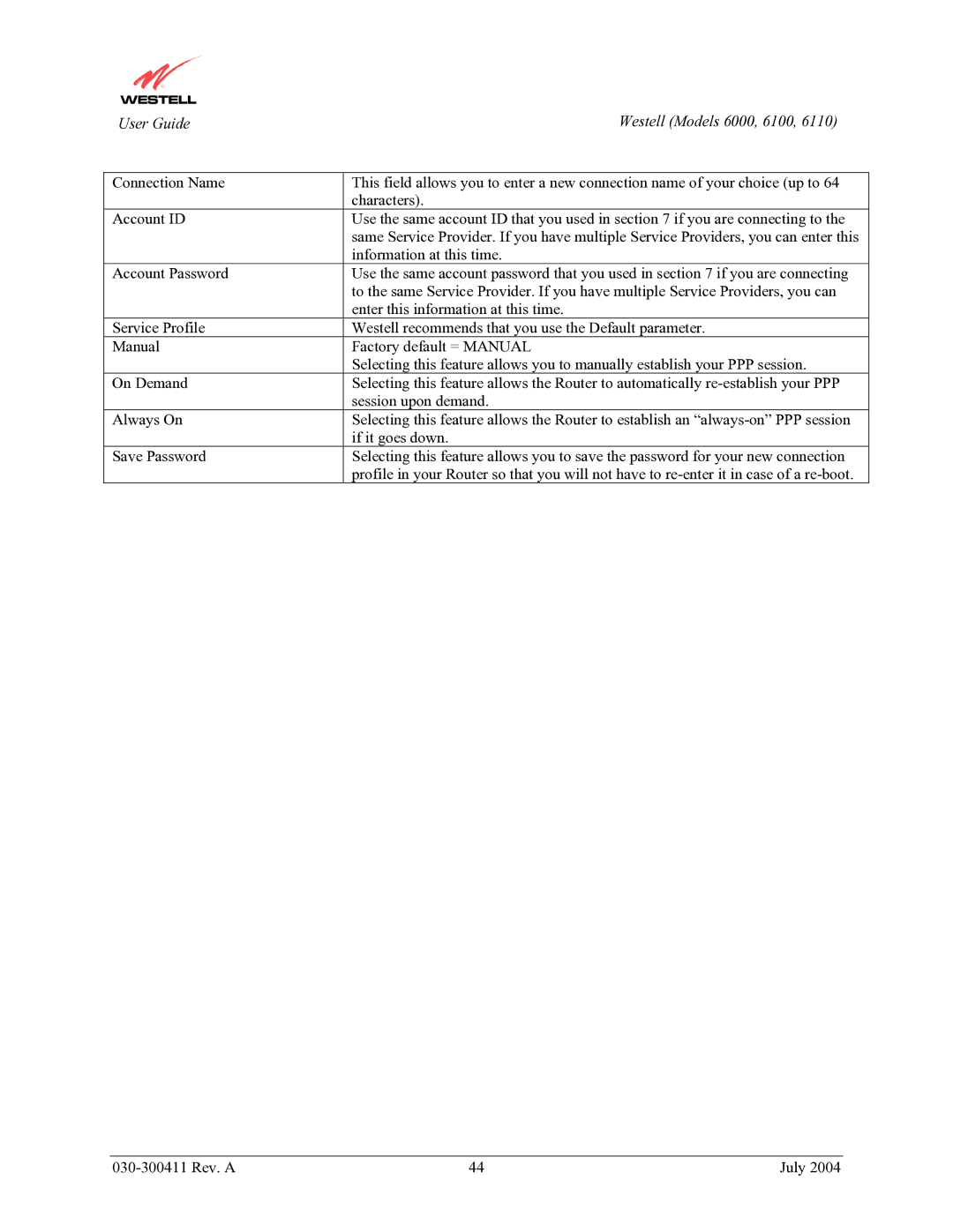 Westell Technologies 6110, 6000, 6100 manual 030-300411 Rev. a July 