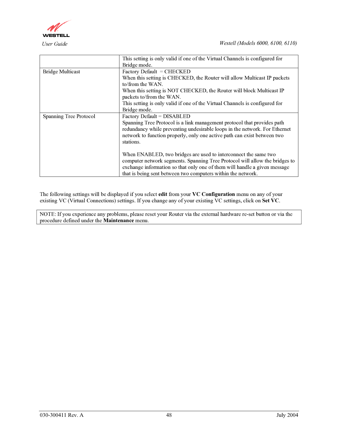 Westell Technologies 6000, 6100, 6110 manual 