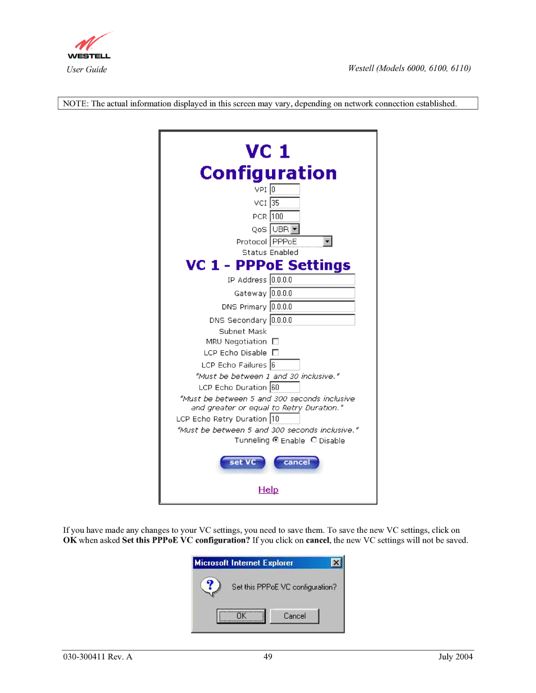 Westell Technologies 6100, 6000, 6110 manual User Guide 