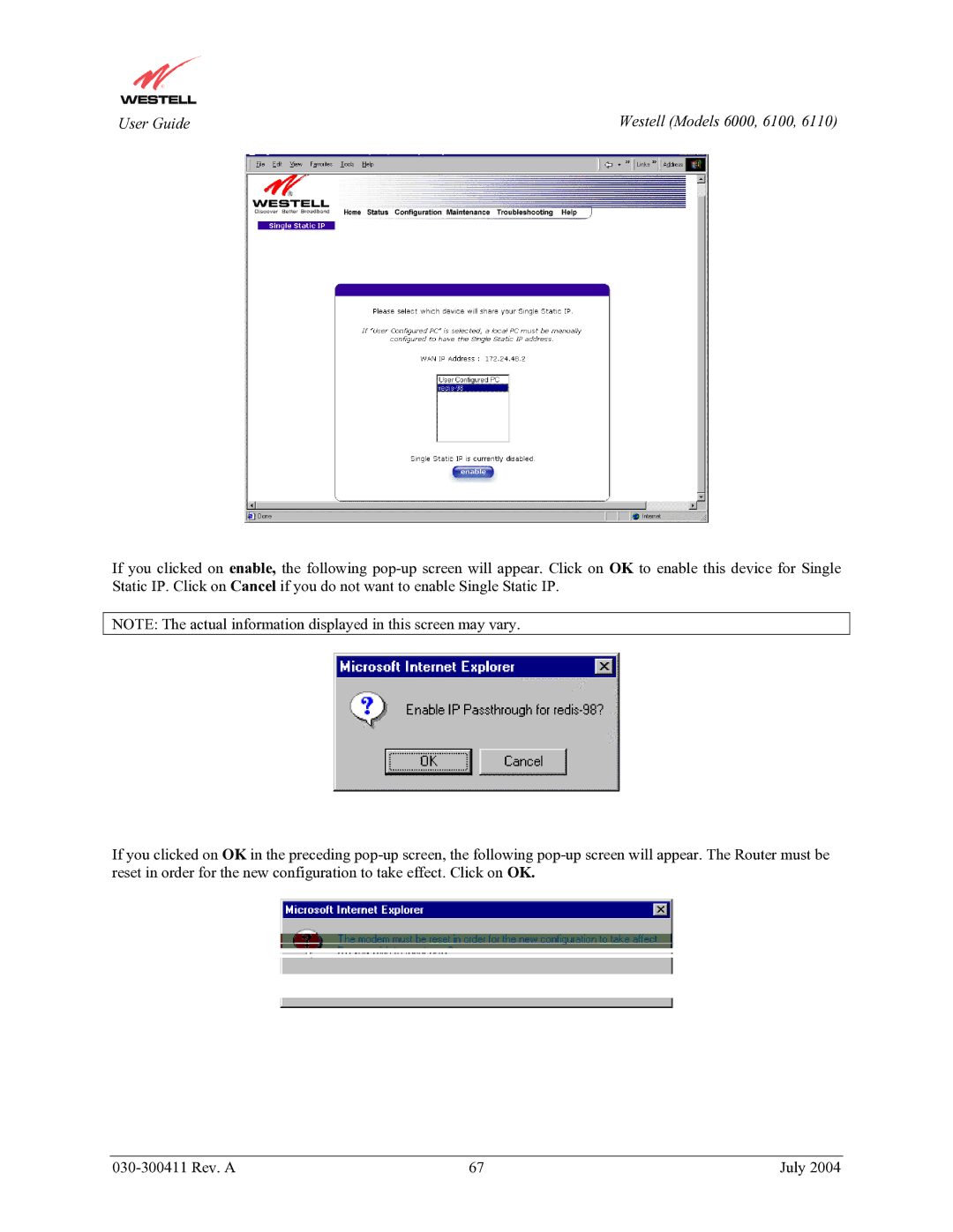 Westell Technologies 6100, 6000, 6110 manual User Guide 