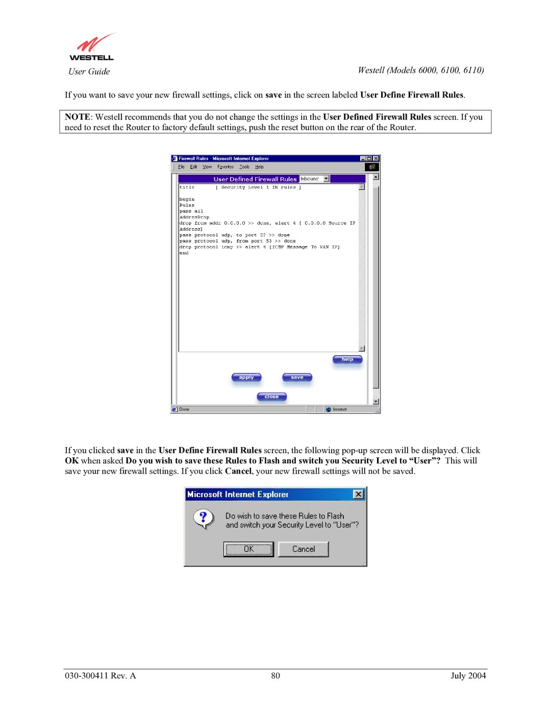 Westell Technologies 6110, 6000, 6100 manual User Guide 