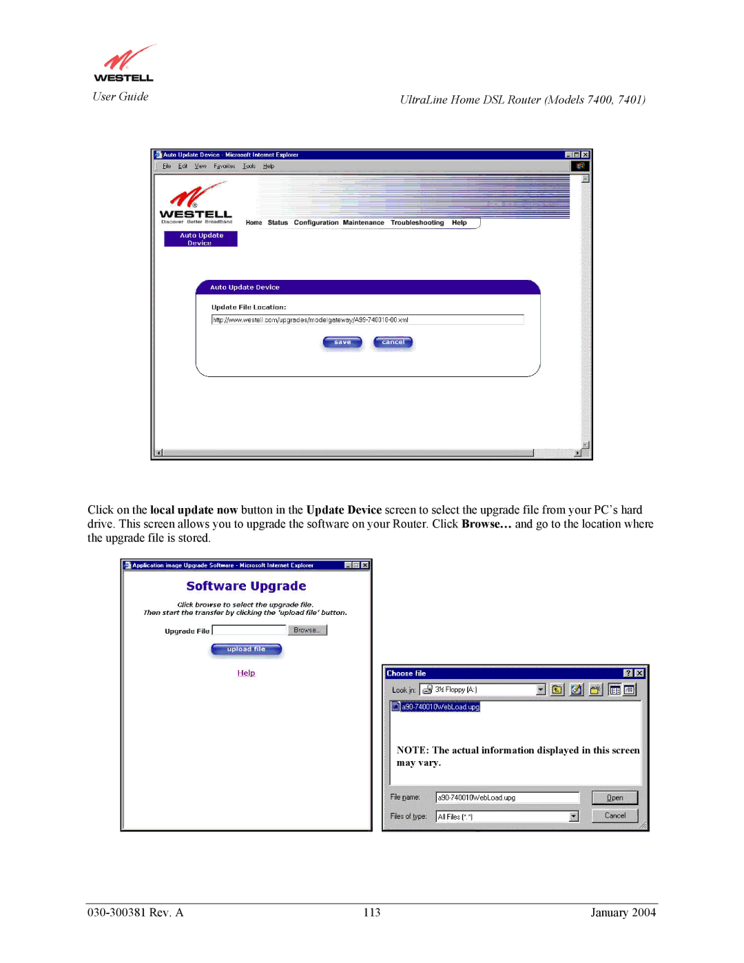 Westell Technologies 7401 manual User Guide UltraLine Home DSL Router Models 7400 